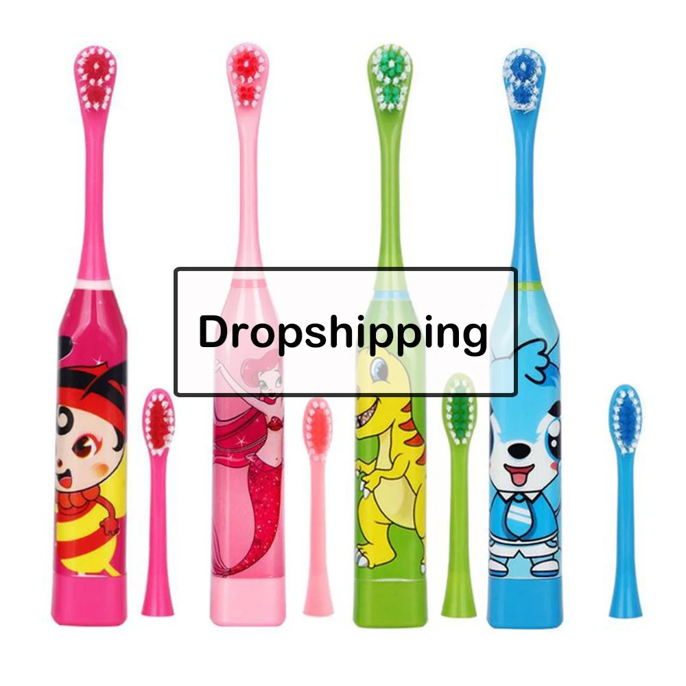 Детская электрическая зубная щетка с мультяшным рисунком двусторонняя для детей