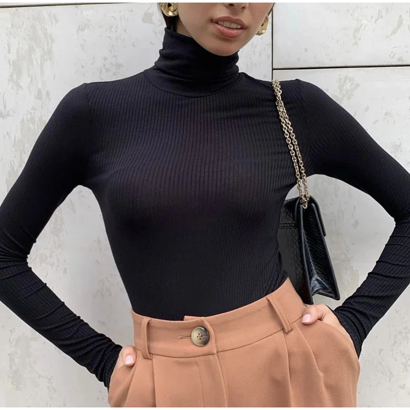 

2021 Basic Turtleneck Women Sweaters Autumn Winter Thick Warm Pullover Slim Tops Ribbed Knitted Sweater Jumper Soft Pull Female