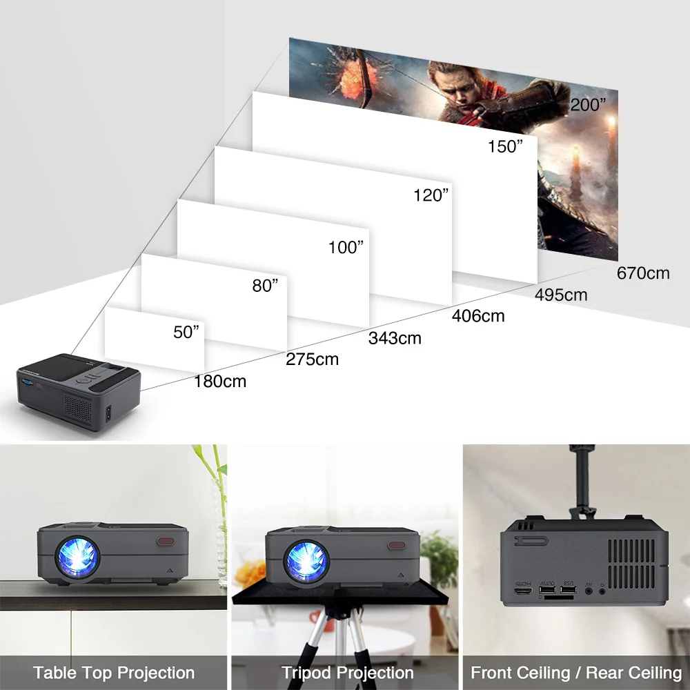 C180AB Портативный мини беспроводной WiFi LED умный проектор на Android 720p встроенный