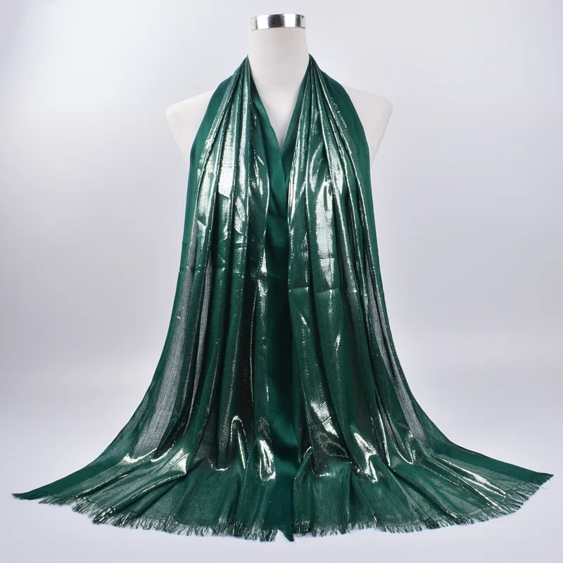 2020 женский Блестящий хиджаб шарф с бахромой блестящий головной платок хлопковый