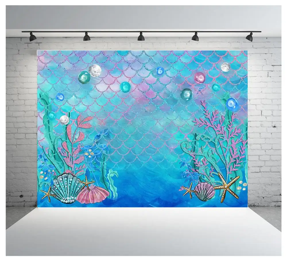 Фон с изображением русалки для фотосъемки детей в честь Дня Рождения|Фон