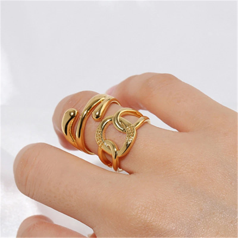 

ROMAD 925 Sterling Silver Big Hollow Chain Shape Adjustable Rings For Women Three Parts Simple Punk Rock Opening Rings Jewelry