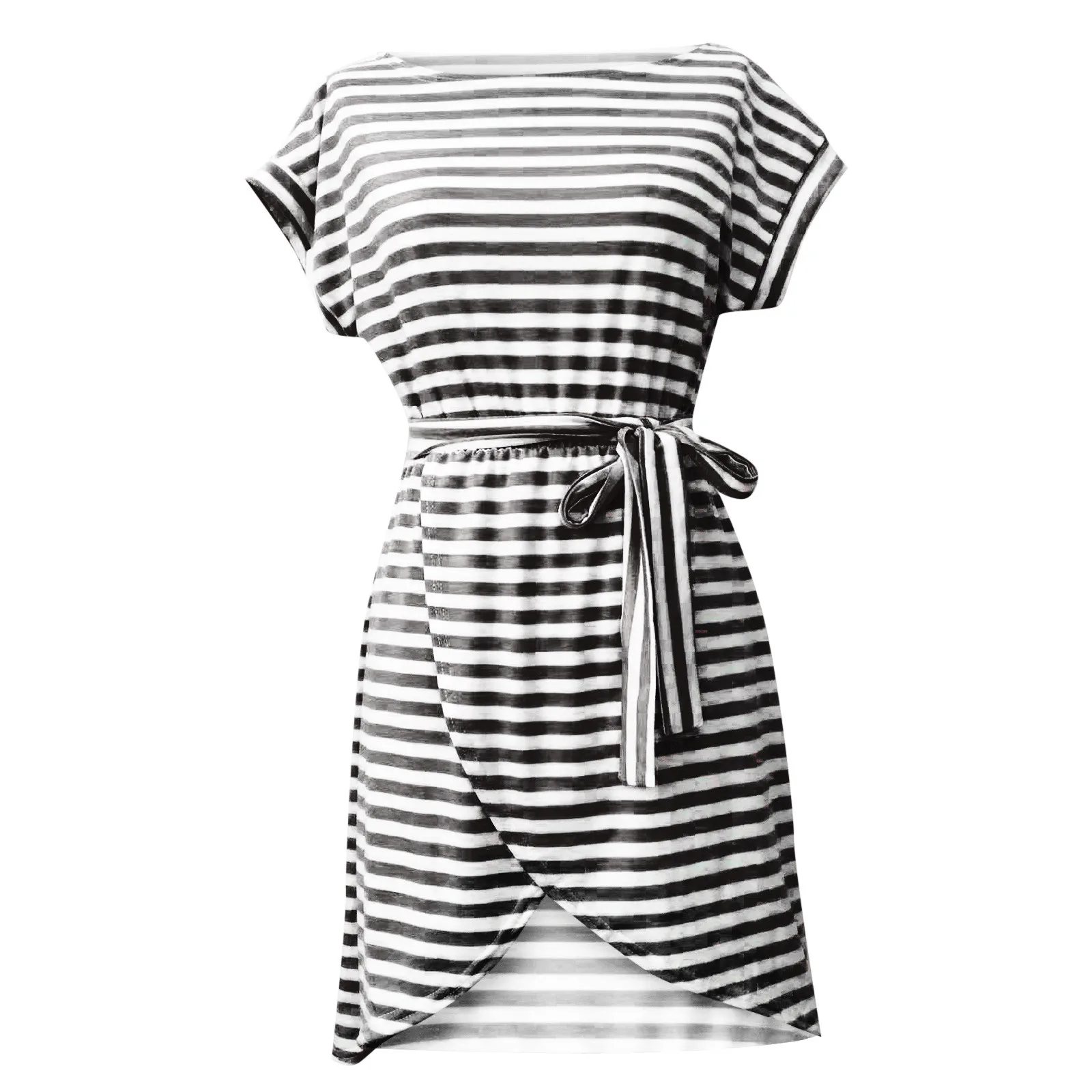 

Women's Summer Dress Ladies Fashion Striped Lace-up Irregular Hem Loose Casual Short-sleeved Dress Beach Sundress Vestidos D24#