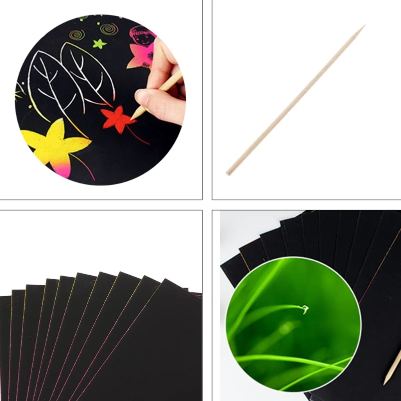 

57EE 10 Sheets A4 Scratch Art Painting Paper With Drawing Stick Kids Toy Gift