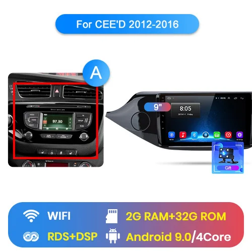 Junsun V1 2G+ 32G Android 9,0 DSP автомобильный Радио Мультимедиа Видео плеер навигация gps для KIA Cee 'd CEED JD 2012- 2 din без dvd - Цвет: WIFI (2GB 32GB) A