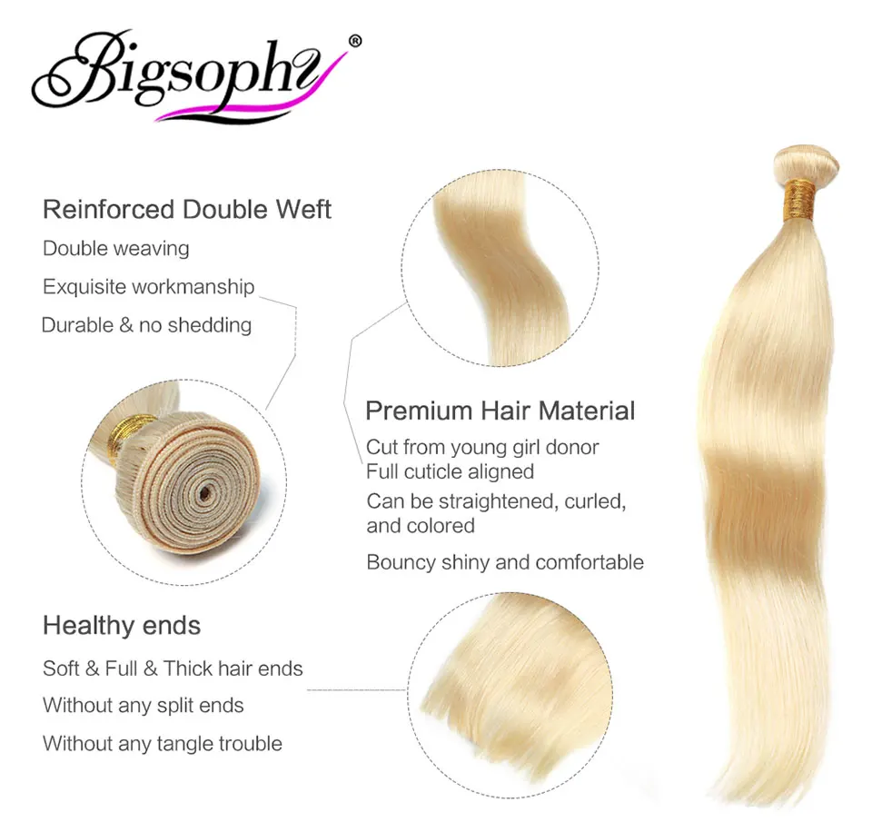 

Bigsophy Brazilian Hair 613 Blonde 3pcs Bundle With 4*4 Lace Closure Straight 613 Human Hair Bundles and Closure 100% Remy Human