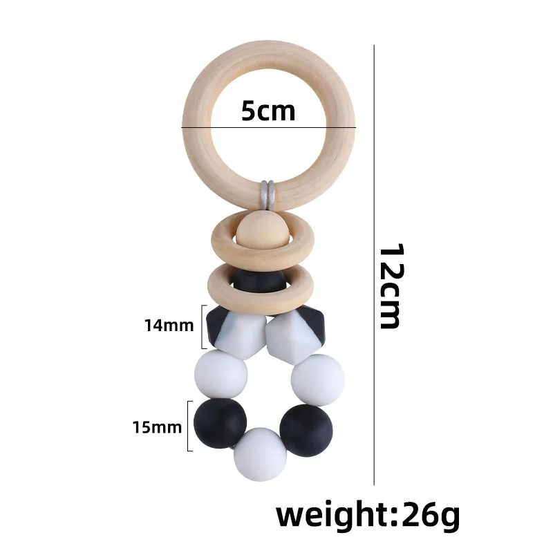 Coskiss-Anillo de madera Hemu con cuentas de silicona, juguete de chupete de dibujos animados, artesan&iacute;as de madera, accesorios para mordedores de beb&eacute;-5
