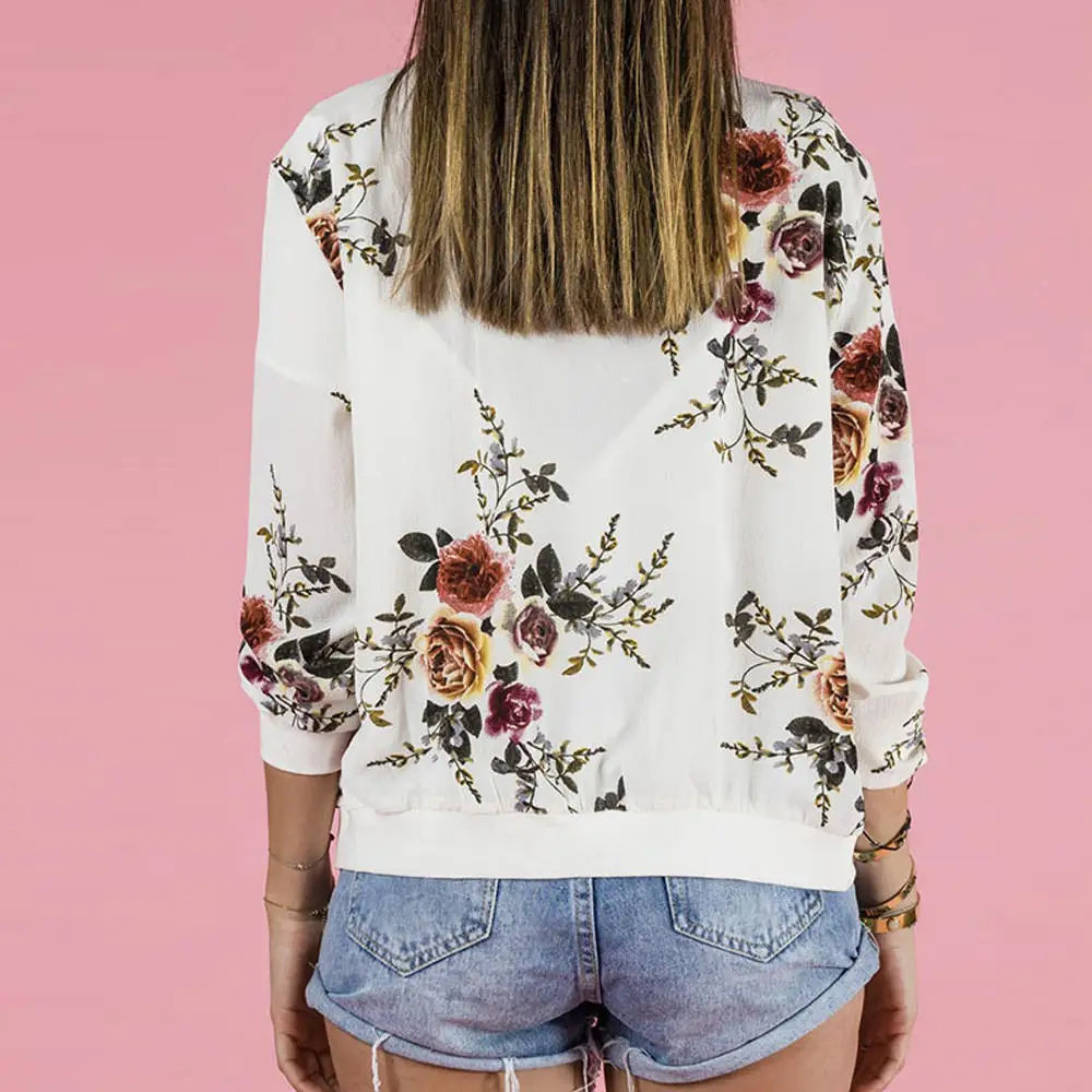 

Women Thin Bomber Jacket Fashion Floral Print Plus Size Woman Short Jackets Casual Zipper Long Sleeve Female Outwear Coat
