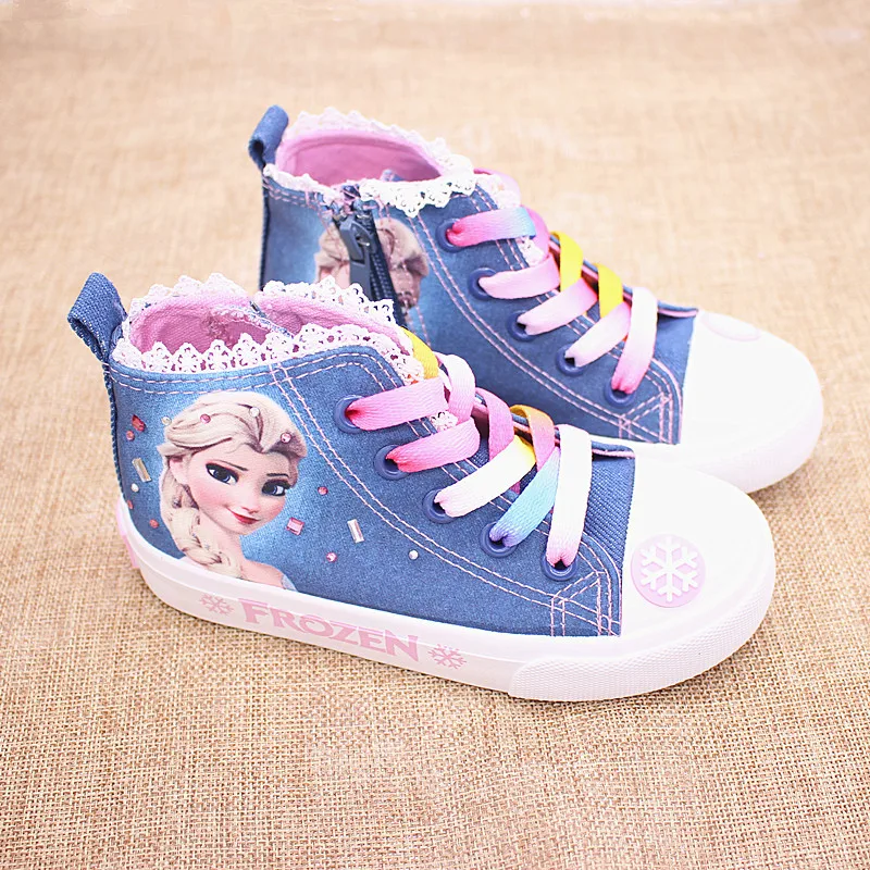 

frozen Children Casual Shoes High zipper girls elsa princess cartoon canvas shoes Europe size 25-36