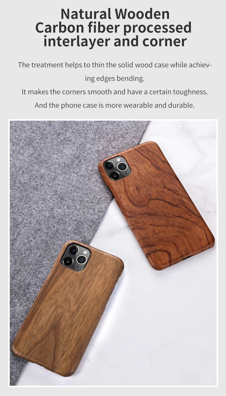 SanCore Original Real Wood Rosewood Cover Phone Shell for iPhone 11 Pro Max Natural Luxury Wooden Pattern Walnut Protective Case