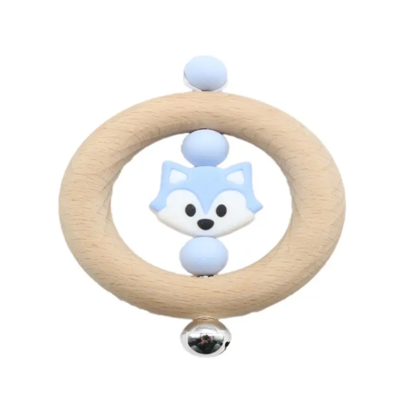 

Baby Teether Rattle Newborns Bed Bell Animal Wood Ring Teething Chewing Soother F3ME