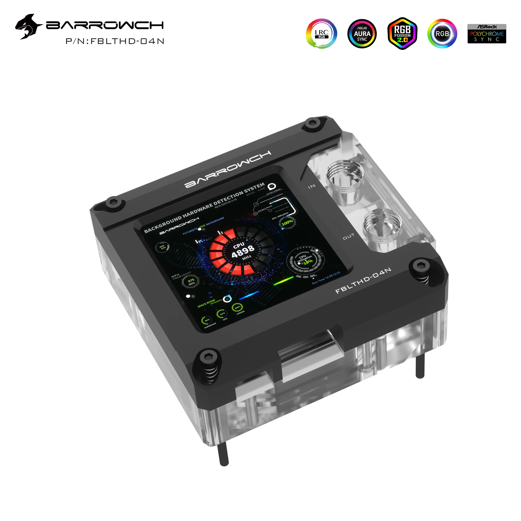 

Barrowch RGB CPU Water Cooling Block TFT HDMI Display for Intel 115x 1200 FBLTHD-04N