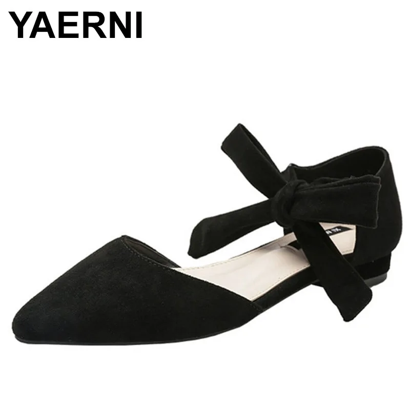 

YAERNIankle bow knot flat shoes woman new spring cutout pointy flats girl's ballerina shoes sneakers women sweet wedding shoes