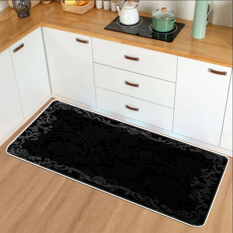 

Vintage Black Home Kitchen Mat Rug Bedroom Mat Living Room Carpet Entrance Doormat Hallway Balcony Floor Mats Bathroom Hbo ковер