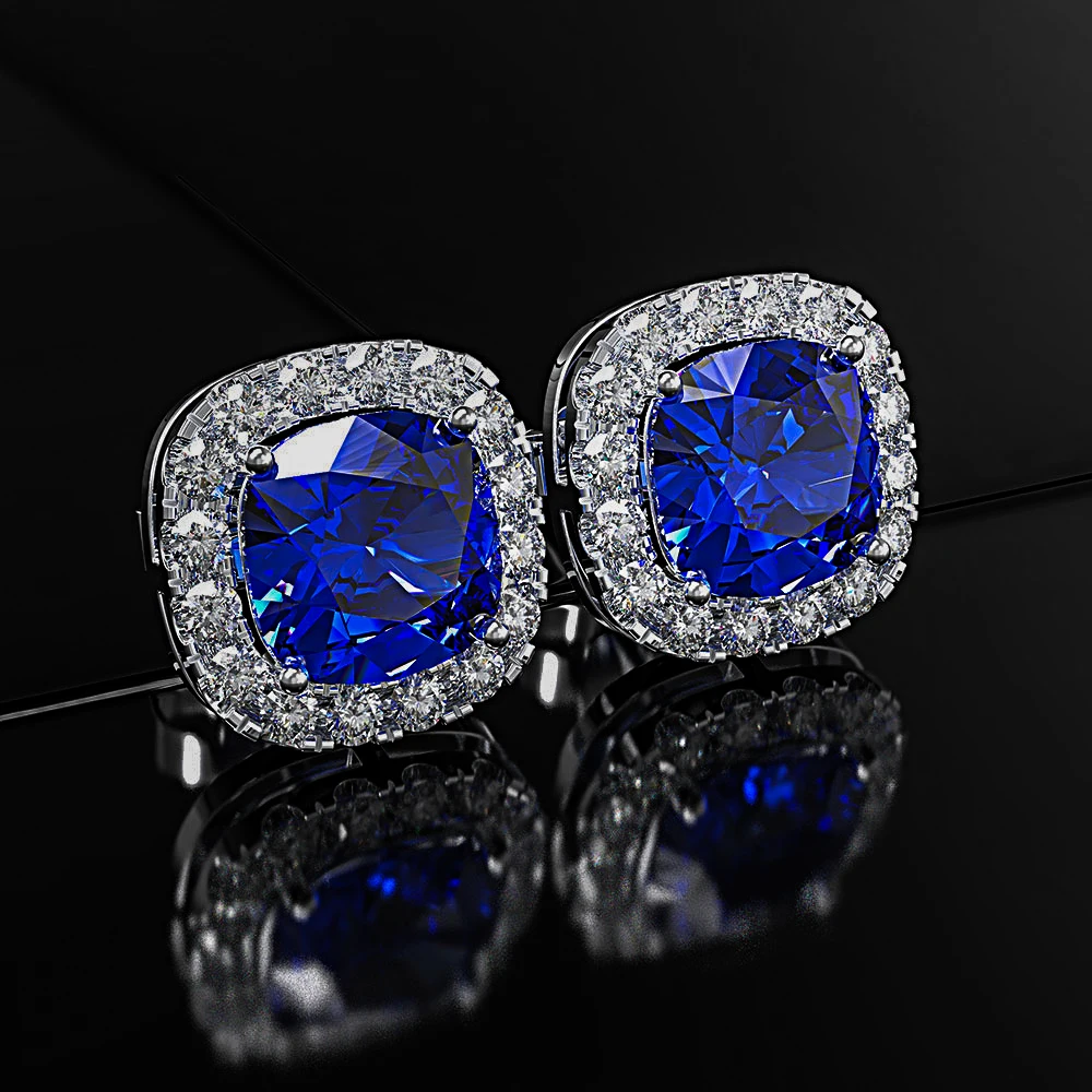 Silver Blue Роскошные женские хрустальные серьги с зеленым камнем модное серебряное обручальное кольцо из розового золота серьги винтажные Двойные серьги-гвоздики для женщин - Окраска металла: Silver Blue