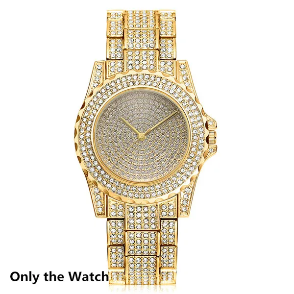 Only Gold watch Ожерелье в стиле хип-хоп+ часы+ браслет, полностью вымощенные стразы, кубинская цепочка в стиле кантри, золото, CZ, побрякушка для Мужчин, Ювелирные изделия - Окраска металла: Only Gold watch