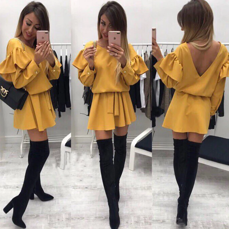 Женское винтажное платье с рюшами и поясом однотонное элегантное праздничное