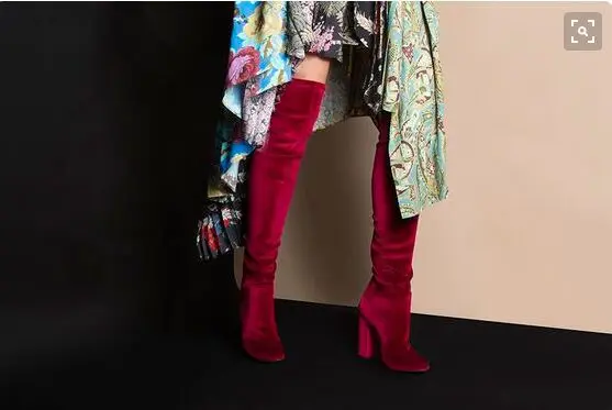 

Solid suede pointed thick heel fashion knee high boots stage boots
