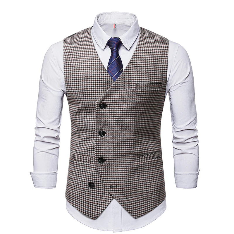 

2021 Autumn and Winter New High Quality Men's Plaid Single Breasted Slim Business Casual Suit Vest Men