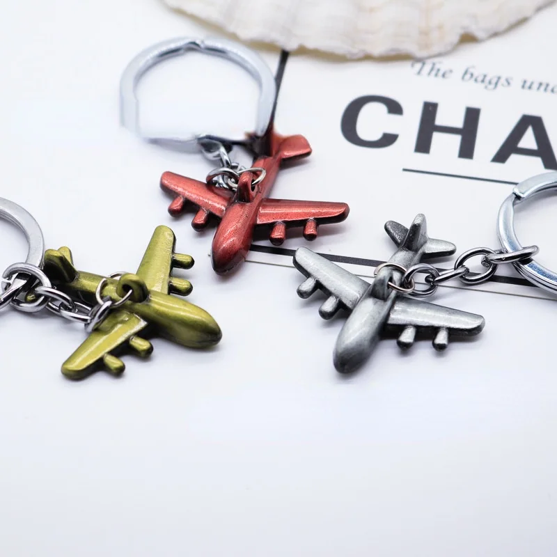 

New Keychain 40x40mm Plane Airplane Pendants DIY Men Car Key Chain Ring Holder Keyring Souvenir Jewelry Gift