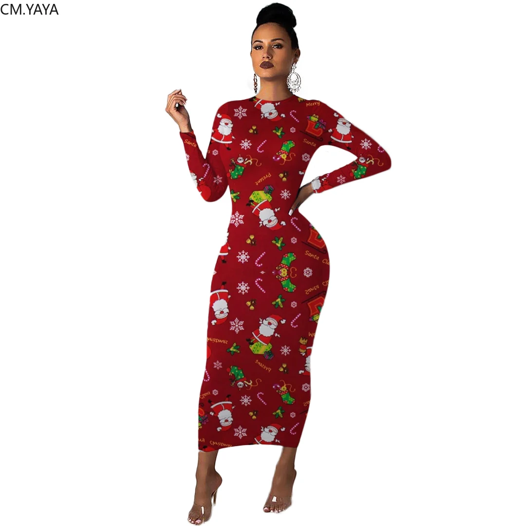 Женское модное осенне-зимнее Макси-платье с круглым вырезом и длинными рукавами