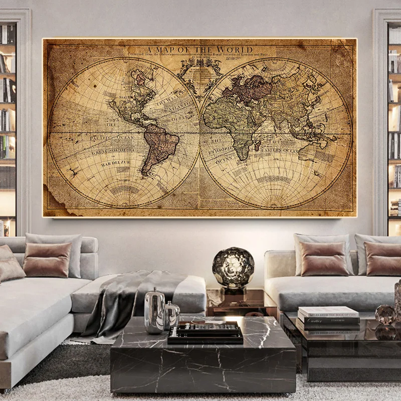 

A Map Of The World Retro Old Pictures Canvas Earth Paintings For Living Room Prints Home Office Study Wall Art Decoration Poster