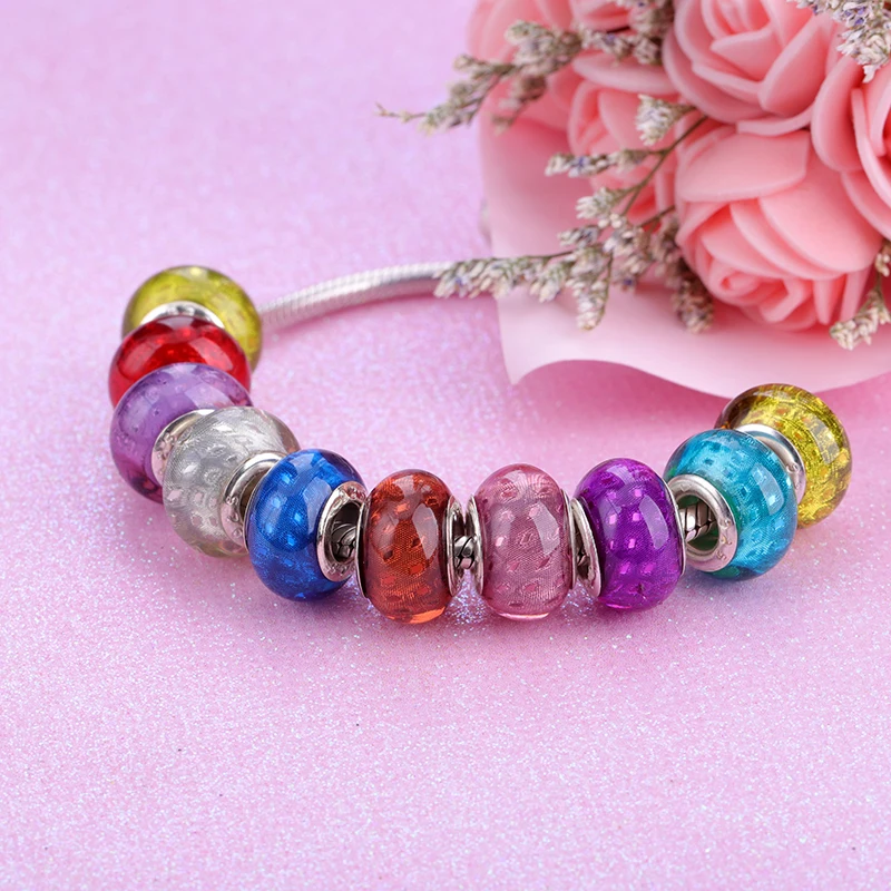 

New European Colorful Lampwork Glass Bead Murano Plastic Aolly Charm Fit Pandora Bracelet Bangle Women Girl DIY Jewelry Dropship