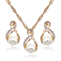 european and american new geometric figure eight pearl necklace earrings set wedding bridal accessories fashion jewelry gift