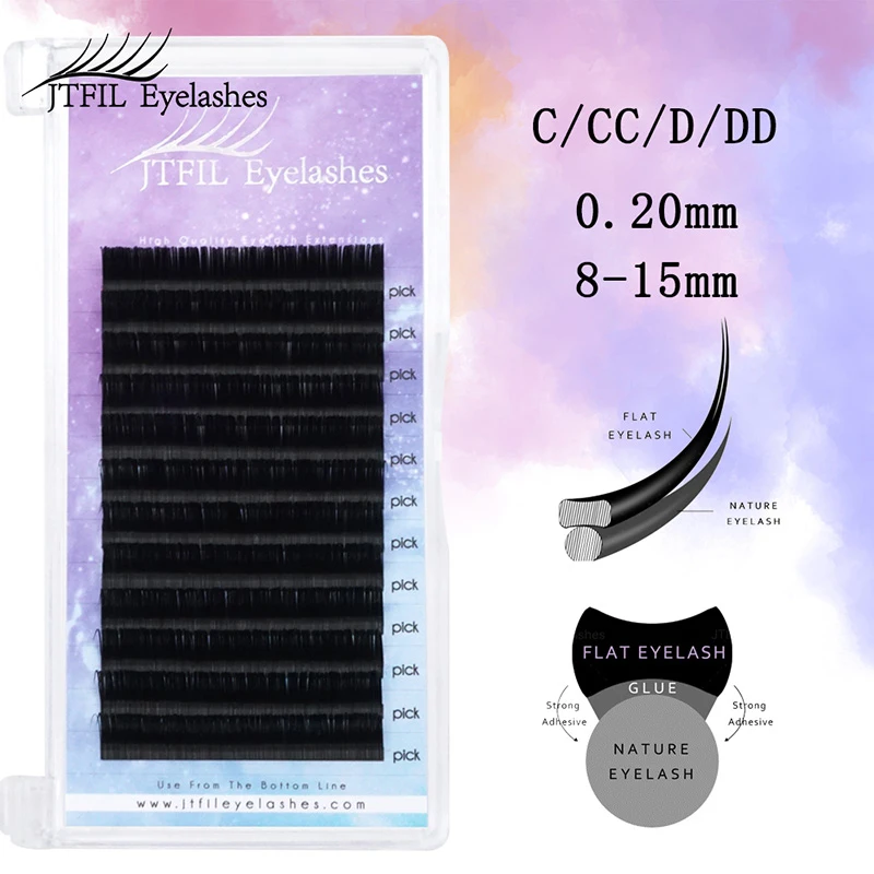 

Flat Ellipse Lashes Flat Lash Extension for Professionals with Split Tips Soft Silk Flat Eye Lashes Matte Black Lash CC/DD Curl