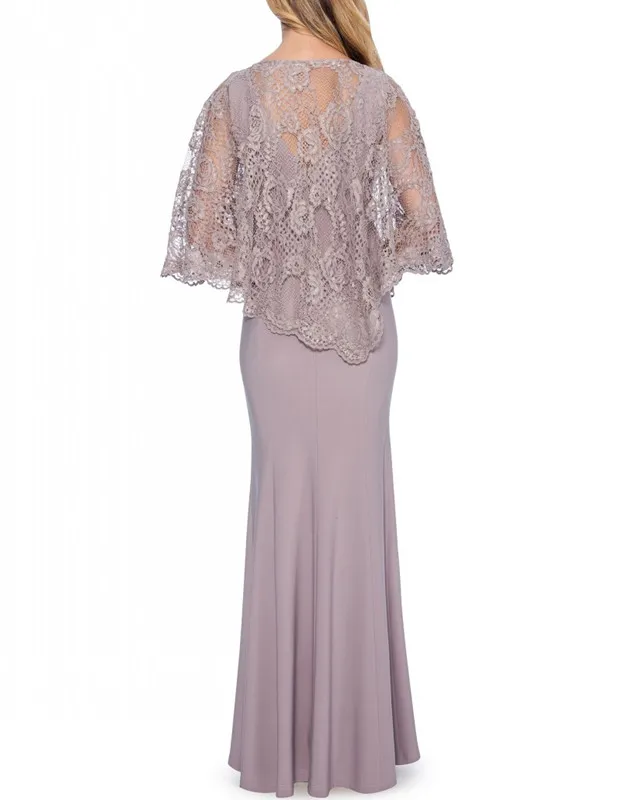 

Dusty Purple Mermaid Mother Of The Bride Dress With Shawl V-neck Chiffon Plus Size Groom Long Mother Gown For Wedding Party 2021