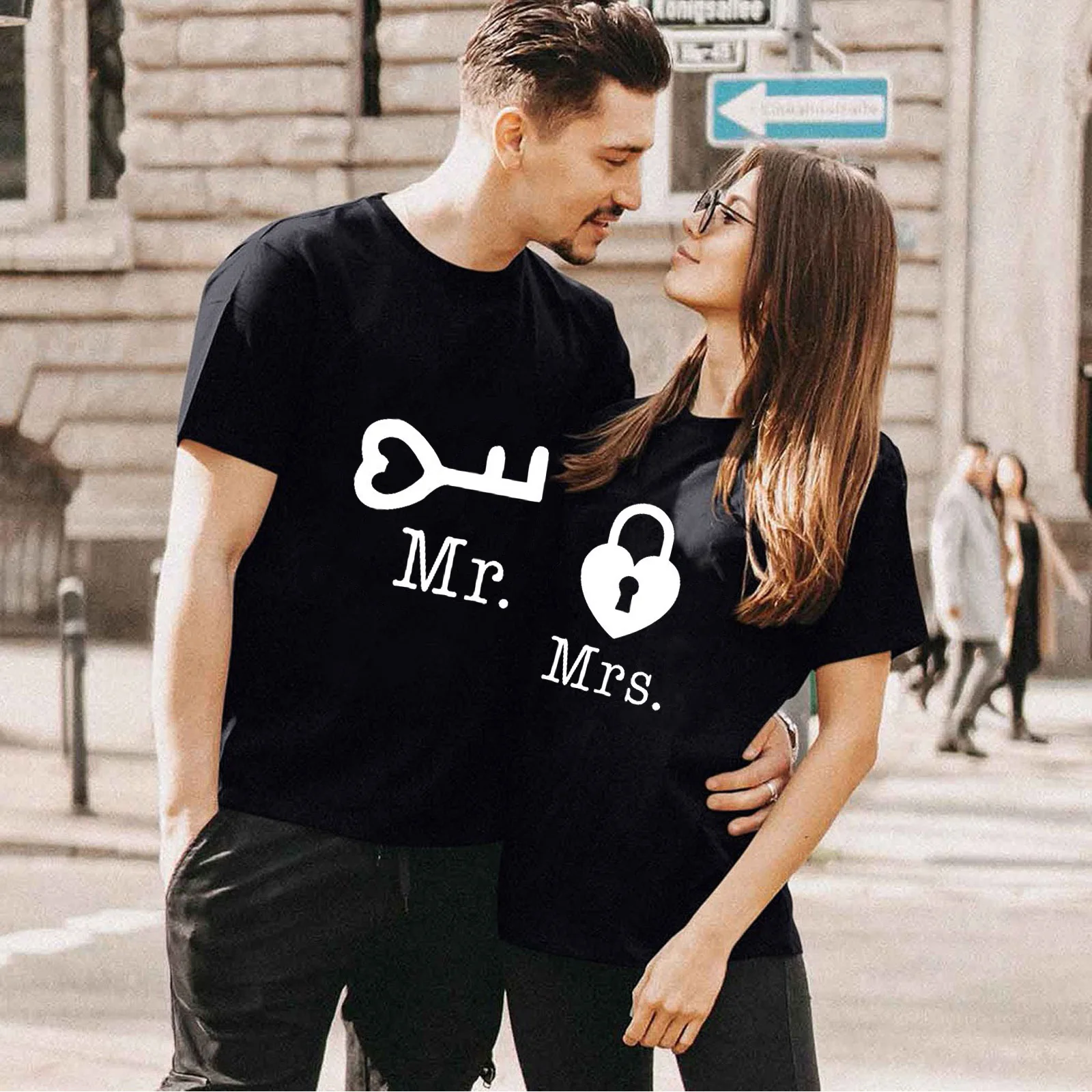 

Couple Tshirt Men and Women Lovers Key Print Short Sleeve Sweet Graphic Tees Tops Casual Streetwear 2021 Valentine's Clothes