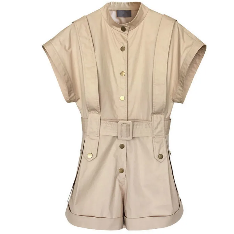 

Rompers Women Solid Sashes Button Simple Short Sleeve Summer Plus Size 3XL Womens Slim Fashion Retro Ulzzang Streetwear Leisure