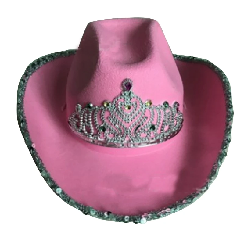 

Q0KE Retro Big Brim Hat Jazz Top Hat Sequin Big Crown Cowboy Hat Hipster Wide Brim Outdoor Trend Halloween Christmas