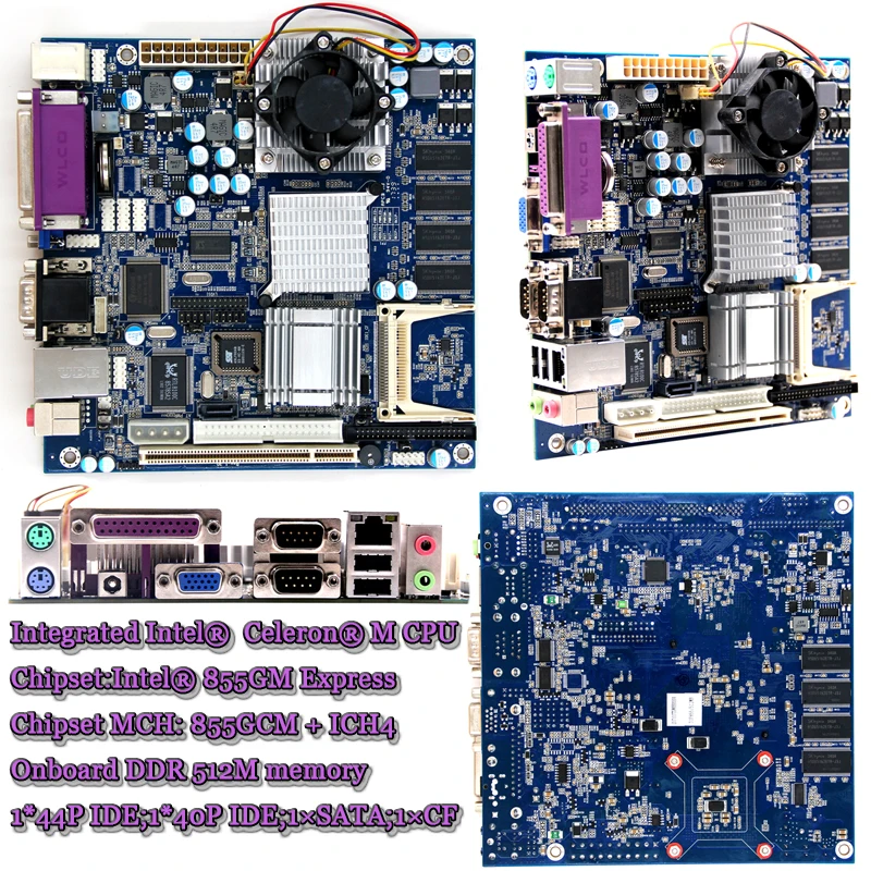 Mini itx Intel 855GM+ ICH4(Socket 478 Pentium M/Celeron M) EPIC SBC 512 MB 2COM Встроенная Промышленная материнская плата