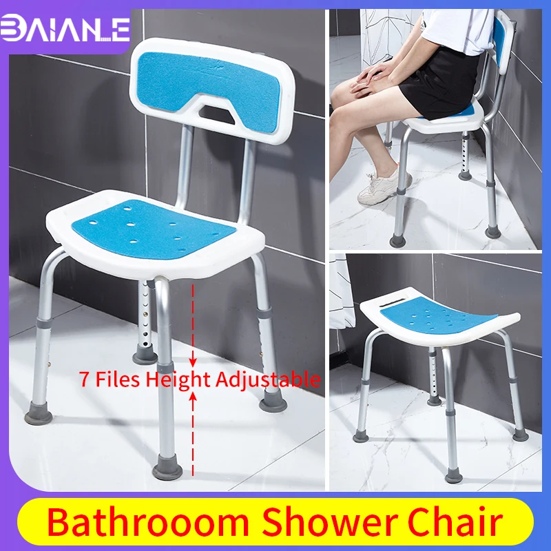 

Shower Chairs for Elderly Disabled Safety Shower Seat Adjustable Height Non-slip Bathroom Shower Bench Barrier Free Toilet Stool