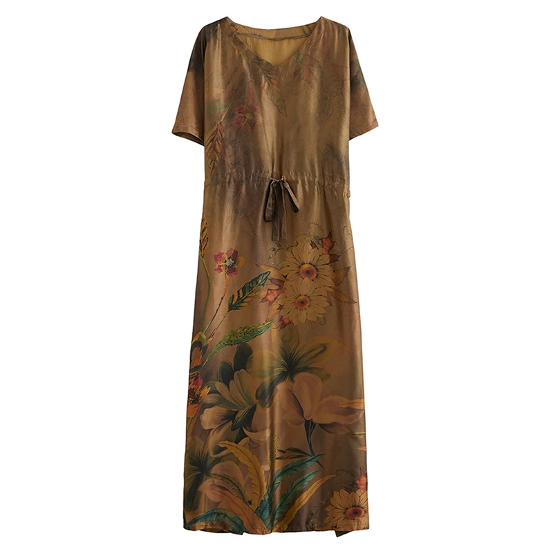 Платье макси Лулу в китайском стиле женское длинное с V-образным вырезом