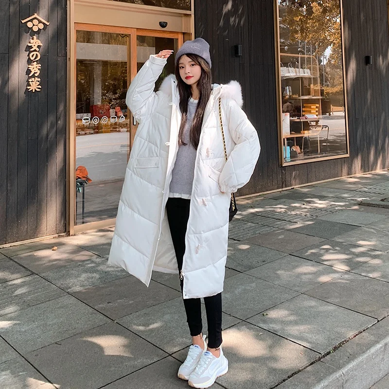 2021 new long winter jacket women's warmth and thick down down cotton big fur collar parka coat women Korean casual loose jacket