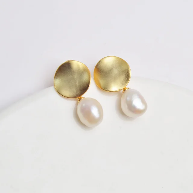 8-9mm(Gold) ASHIQI Настоящее серебро 925 проба Корейская серьга 12-13 мм большой натуральный пресноводный барочный жемчуг модные украшения для женщин - Цвет камня: 8-9mm(Gold)