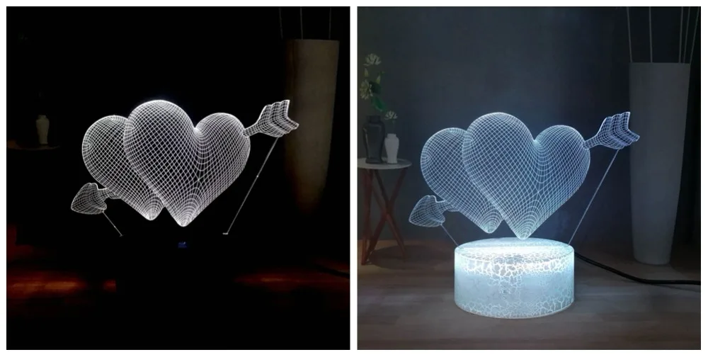 Романтическая 3D любовь стрелка через сердце светодиодный 7 красочная настольная лампа Свадебная атмосферная лампа USB мини прикроватная лампа подарок подруге
