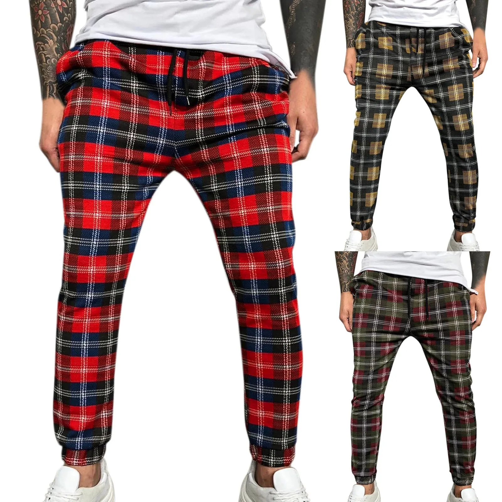 

Men's Sports Plaid Sweatpants Fitness Trousers Casual Jogging Street Pants With Pockets Autumn Winter Loose-fit Sports Trousers