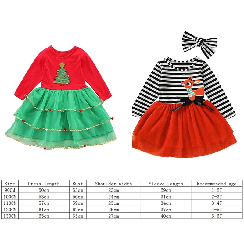 

Toddler Baby Girls Christmas Santa Striped Print Tulle Dress+Headband Outfits Princess Party Dress Children Kids Suit