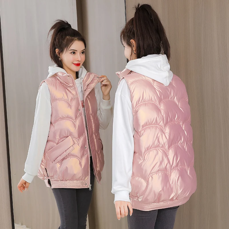 Зимний женский жилет новинка 2021 корейская мода глянцевый тонкий плотный