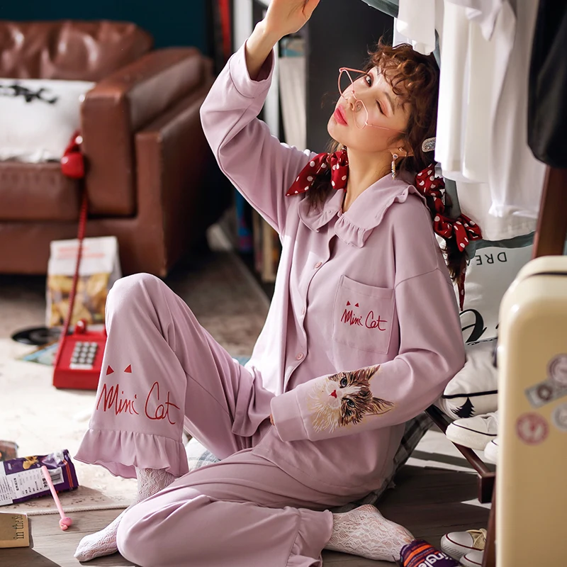 Пижама женская пижамный комплект с длинным рукавом из 100% хлопка|womens pajamas set|pajama