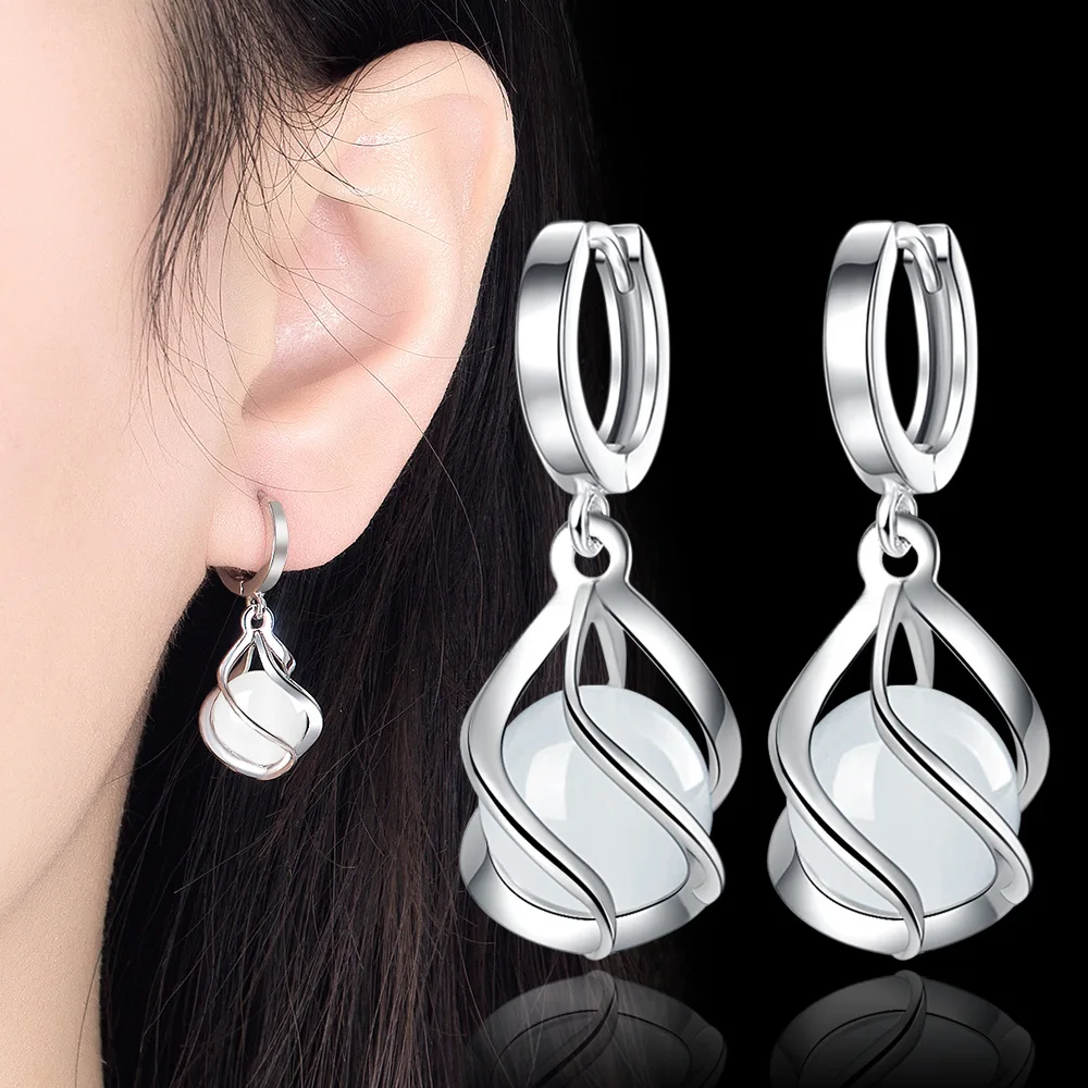 

925 Sterling Silver 2021 New Women's Fashion Jewelry High Quality Opal Round Agate Hollow Long Tassel Earrings luxury Simple