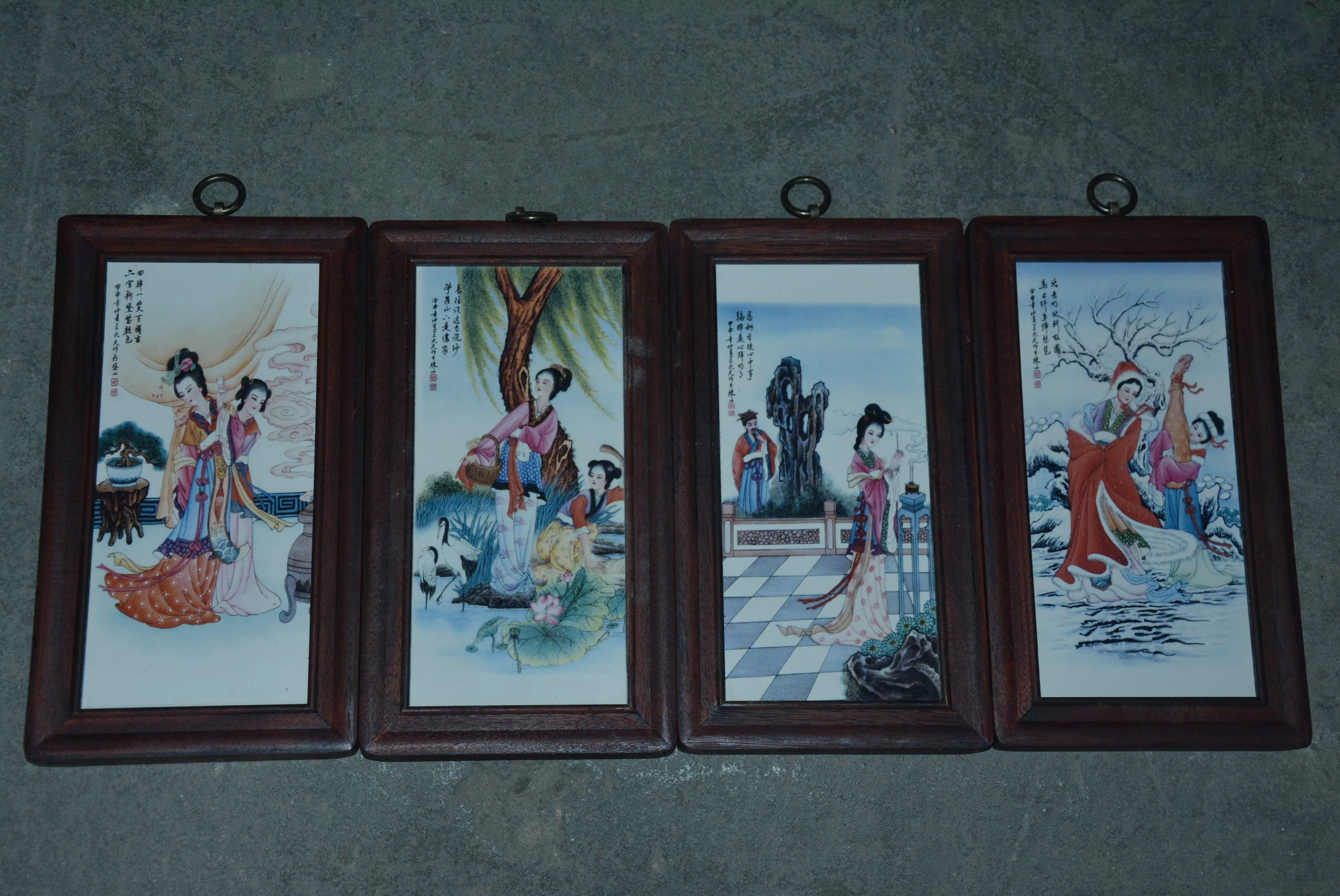 

Античная фарфоровая Фирменная живопись, четыре больших красавицы Древнего Китая-XI SHI, DIAO CHAN, YU HUAN, WANG ZHAO JUN, 4 шт.