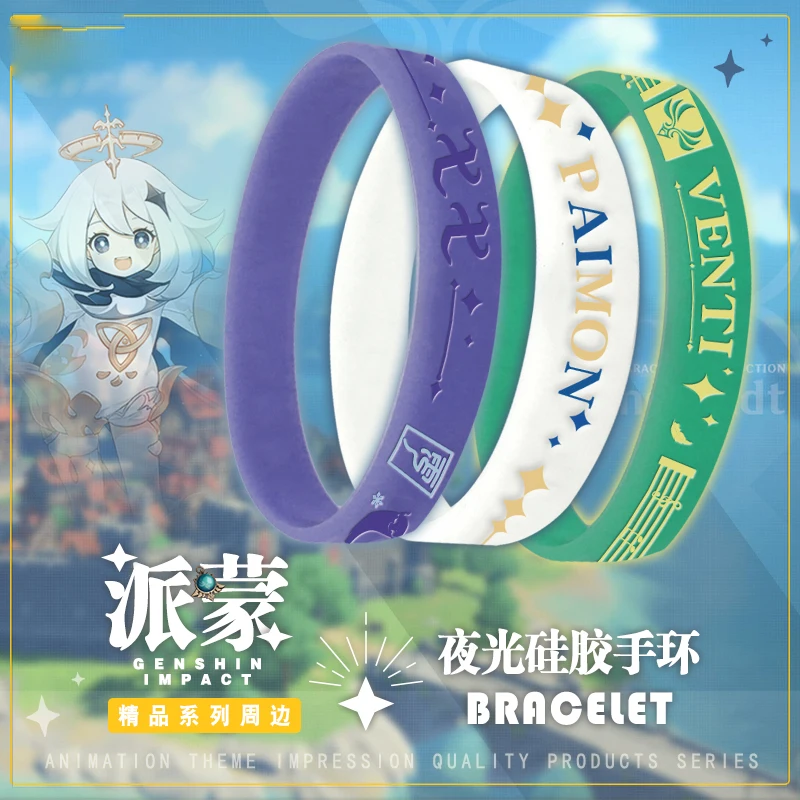

Anime Game Genshin Impact Paimon Theme Qiqi Venti Night Lights Wristband Adults Student Silica Gel Bracelets Hand Chain Gifts