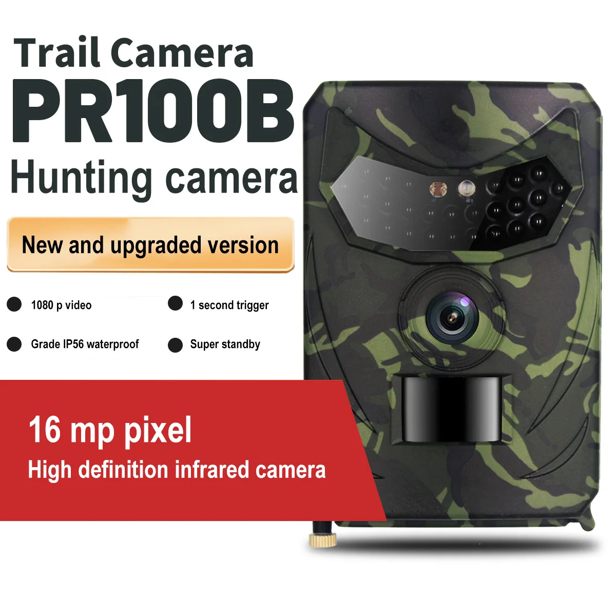 

2021New PR100 PRO Hunting Camera IP54 Waterproof Trail Camera 1080P 16MP Video Recorder Infrared LED Night View Cam