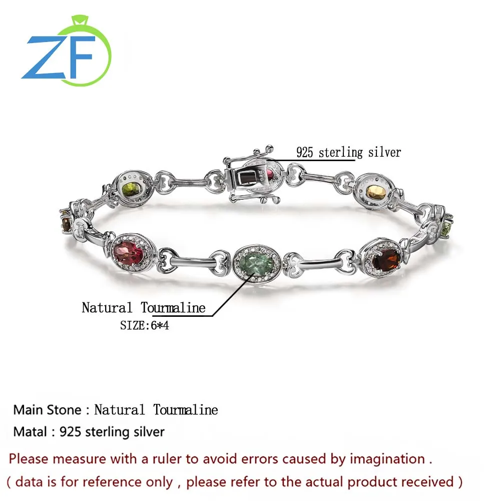 

GZ ZONGFA Hot Sale Natural Tourmaline 925 Sterling Silver Chain Elegant Dazzling Women Jewelry Charm Bracelet
