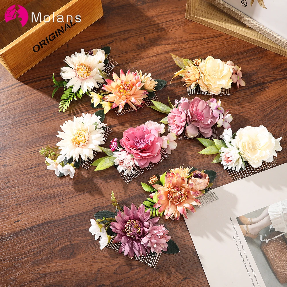 

Модные гребни для невесты Molans, цветочный свадебный головной убор, Женская Цветочная шпилька для волос, аксессуары для волос для невесты