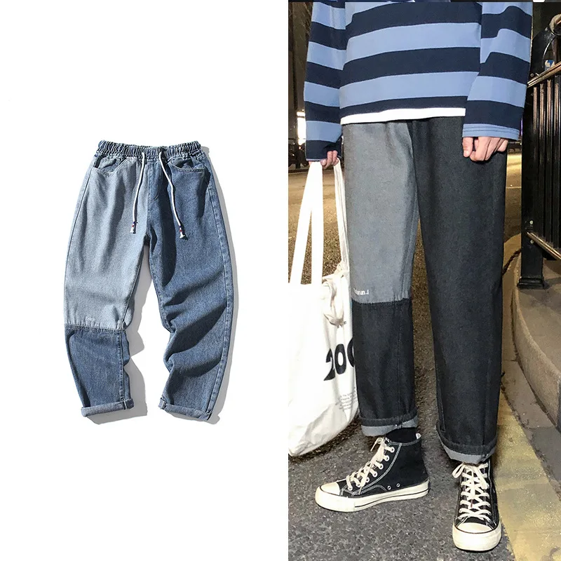 

2021 Patchwork Graffiti Jeans Mens Hip Hop Rock Full Print Baggy and Relaxed Denim Pants Men Loose Straight Lazy Jeans